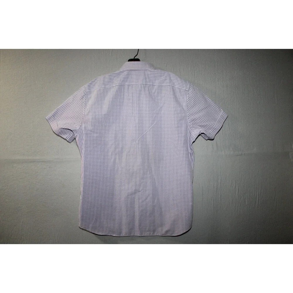 Banana Republic Men's Purple Gingham Short Sleeve Slim Fit Shirt 16-16.5 Large